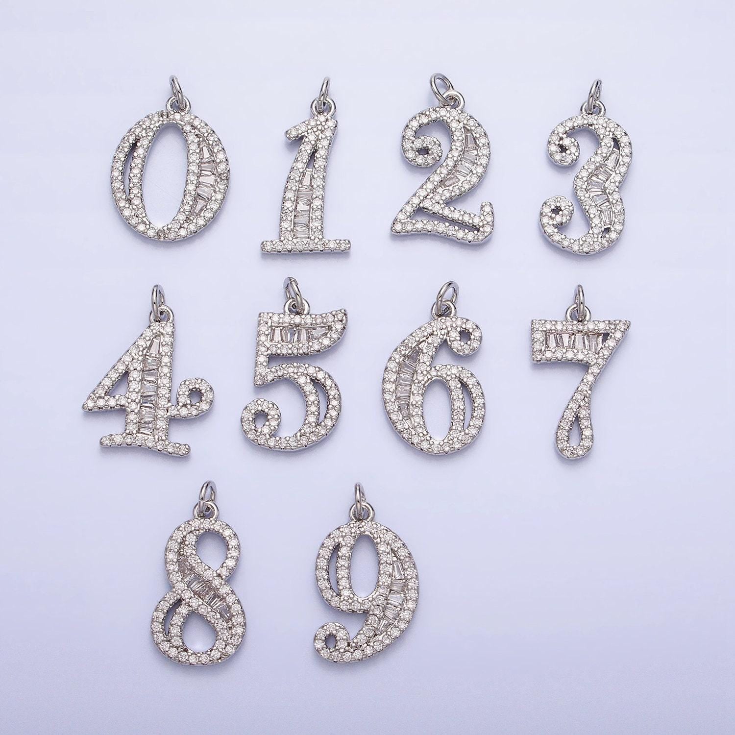Micro pave cz age lucky number charms pave dangle silver number charms women pave number findings number 0-9 charms ac529 - ac538
