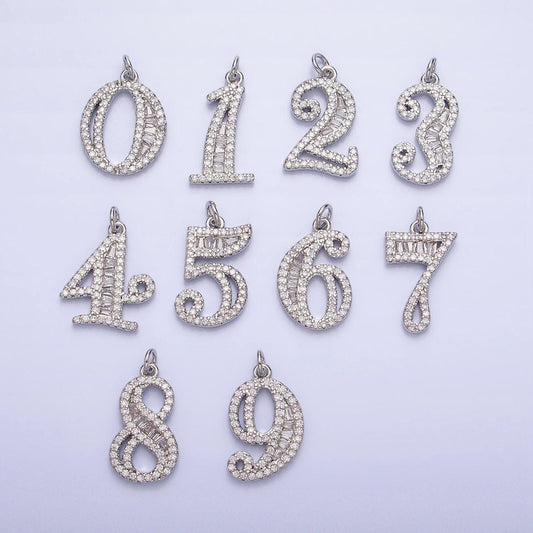 Micro pave cz age lucky number charms pave dangle silver number charms women pave number findings number 0-9 charms ac529 - ac538