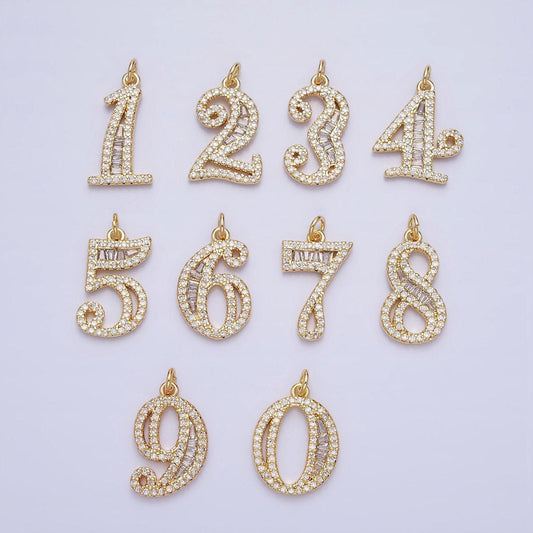 Micro pave cz block script number charms pave dangle gold filled number charms women pave number findings number 0-9 charms ac519 ac520