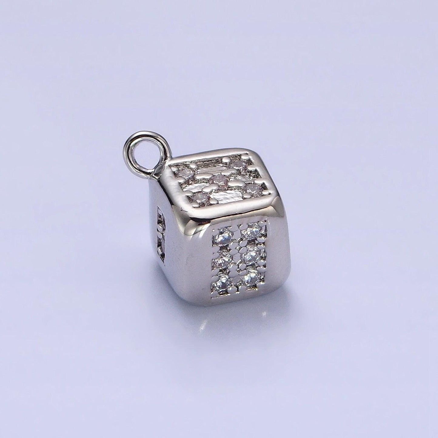 Small 16k gold filled micro paved cz lucky dice mini add-on charm in gold & silver | ac516 ac517