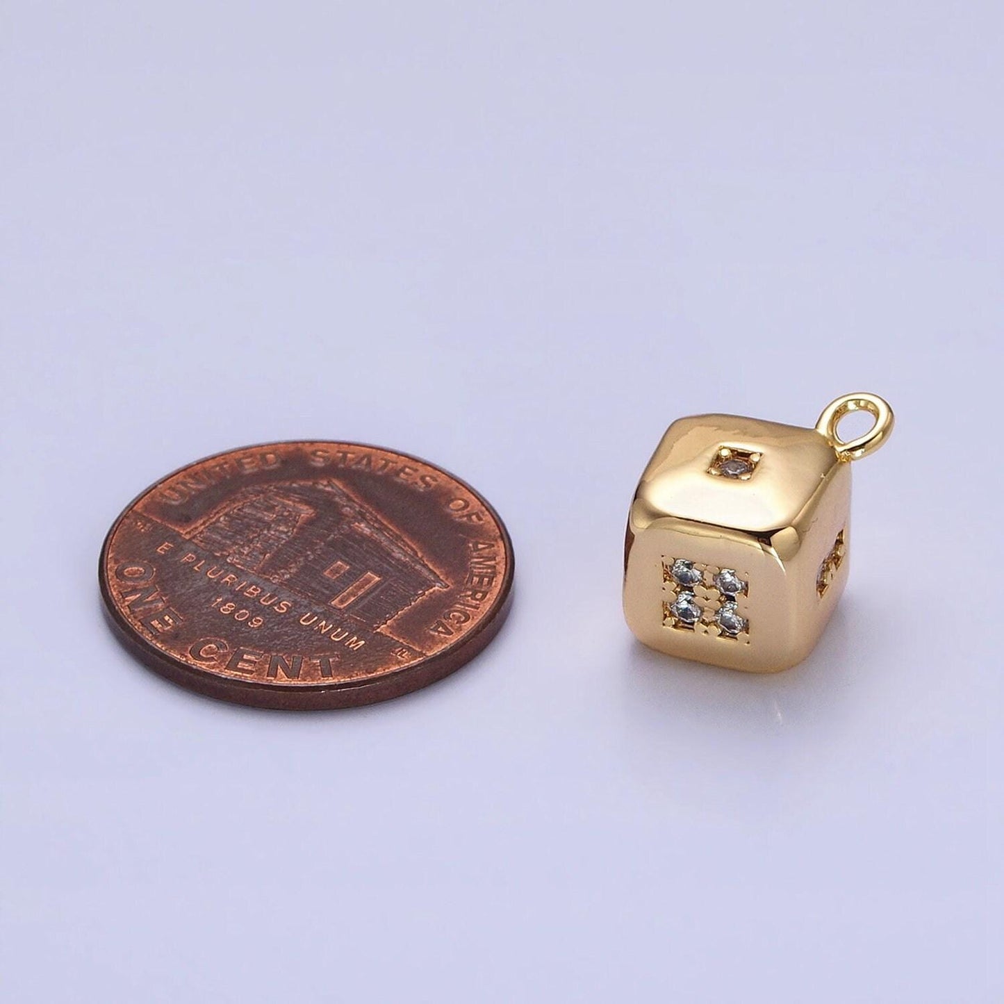 Small 16k gold filled micro paved cz lucky dice mini add-on charm in gold & silver | ac516 ac517