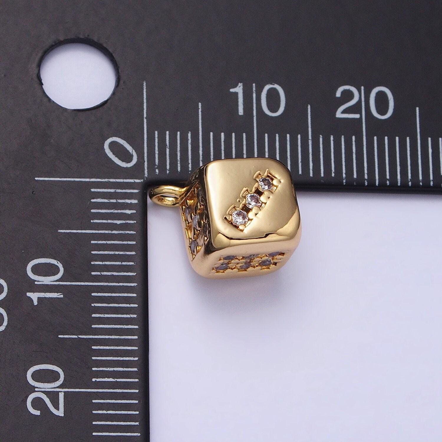 Small 16k gold filled micro paved cz lucky dice mini add-on charm in gold & silver | ac516 ac517