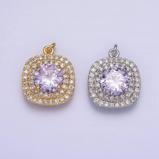 Mini gold lavender oval square charm with micro pave cz stone geometric pendant ac502 ac503