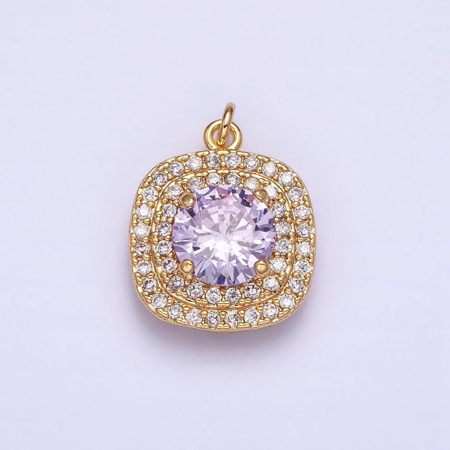 Mini gold lavender oval square charm with micro pave cz stone geometric pendant ac502 ac503
