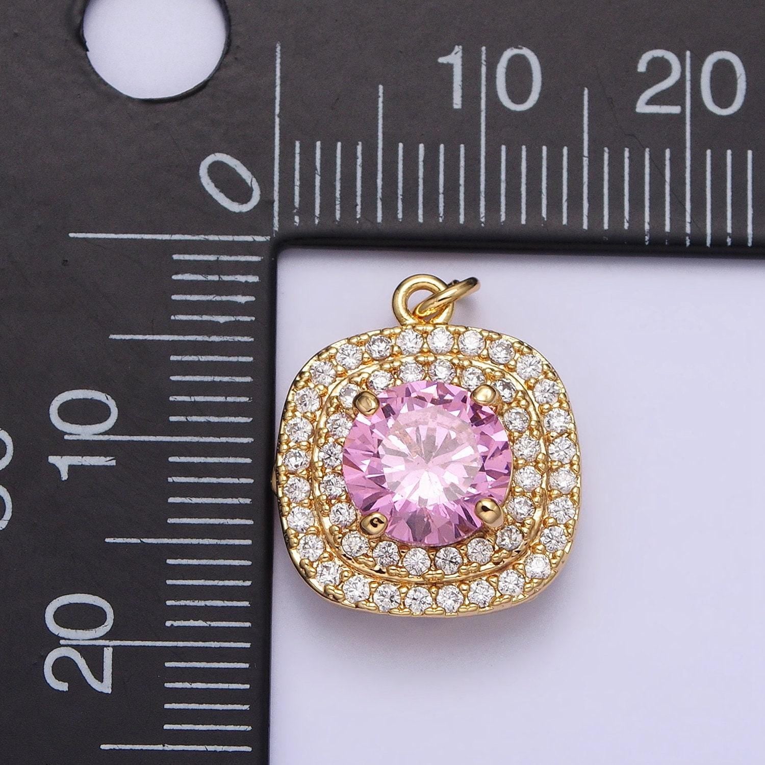 Mini gold lavender oval square charm with micro pave cz stone geometric pendant ac502 ac503