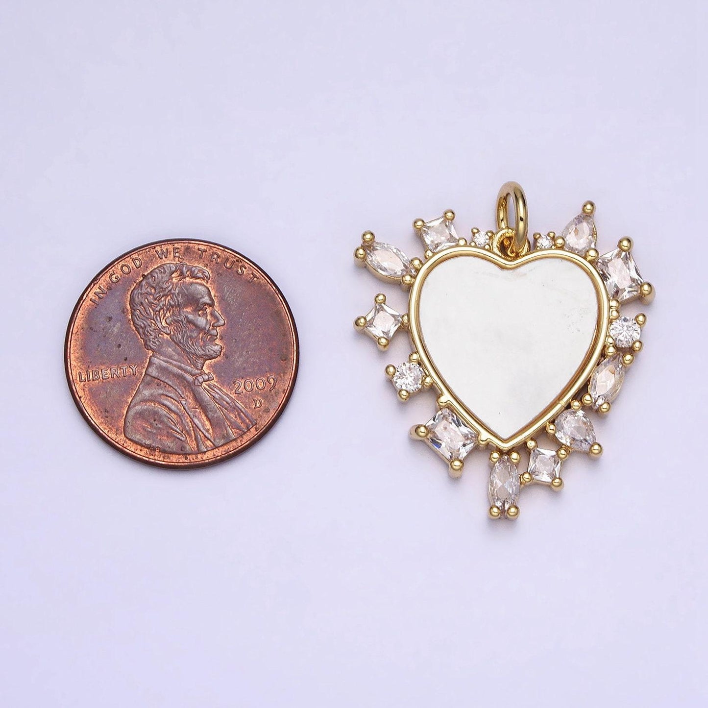 Gold filled pearl heart charm necklace clear cz sunburst cz gold pendant, dainty heart love valentine gift necklace supply ac454