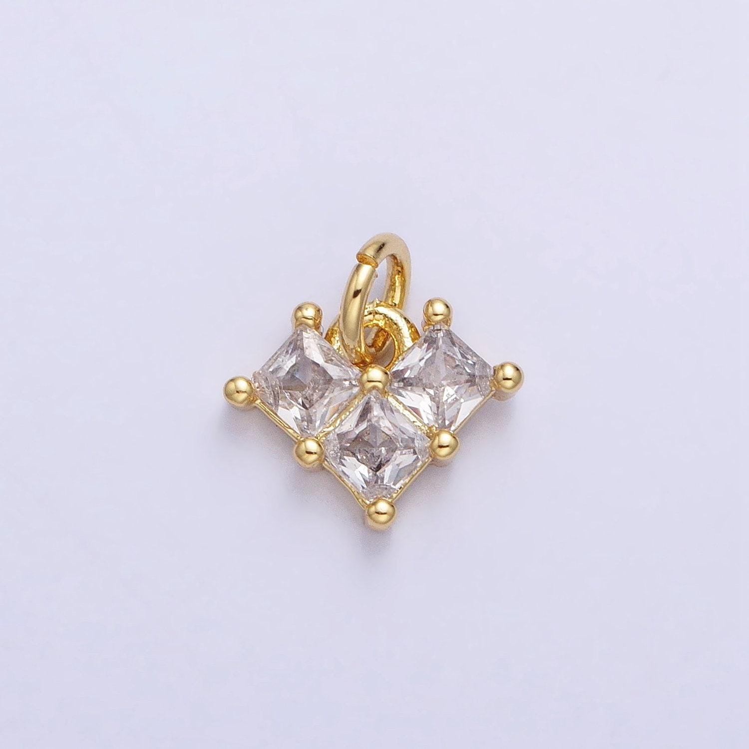 Mini 24k gold filled clear, pink heart cz cubic zirconia add-on charm | ac452 ac453