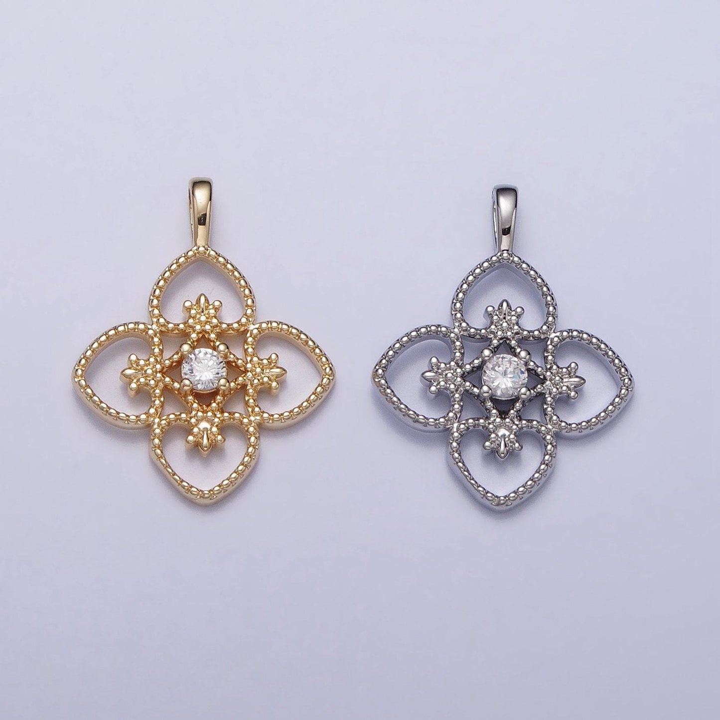 Dainty gold four leaf flower clover pendant for bracelet necklace component ac351