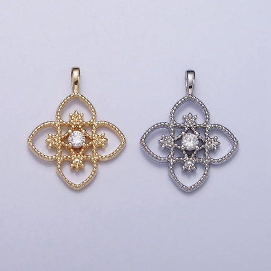 Dainty gold four leaf flower clover pendant for bracelet necklace component ac351