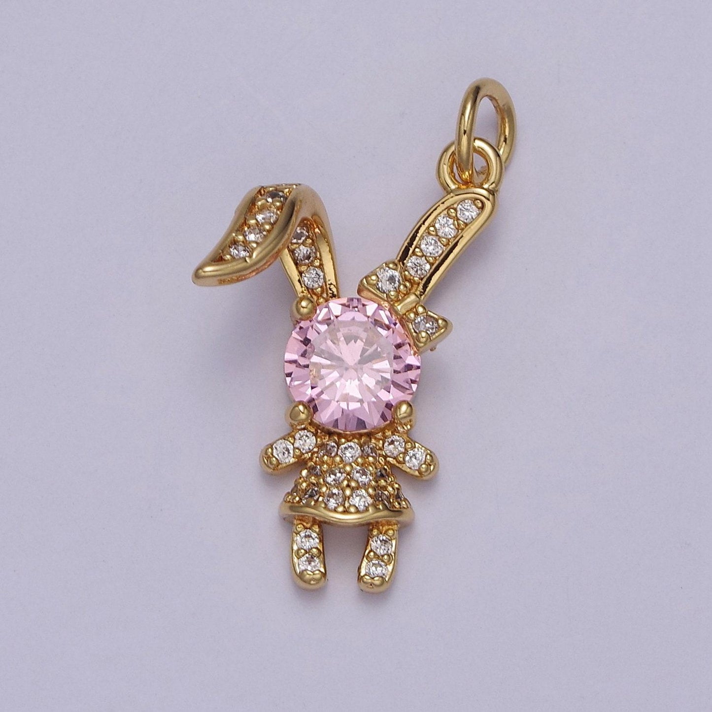 Cute rabbit charm gold cubic bunny charm clear pink cz kawaii jewelry pendants necklace bracelet charm e333
