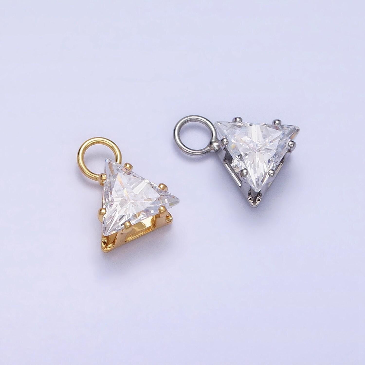 Mini gold triangle cubic zirconia charm, tiny clear cz charm add on charm for bracelet earring necklace supply ac420 ac421