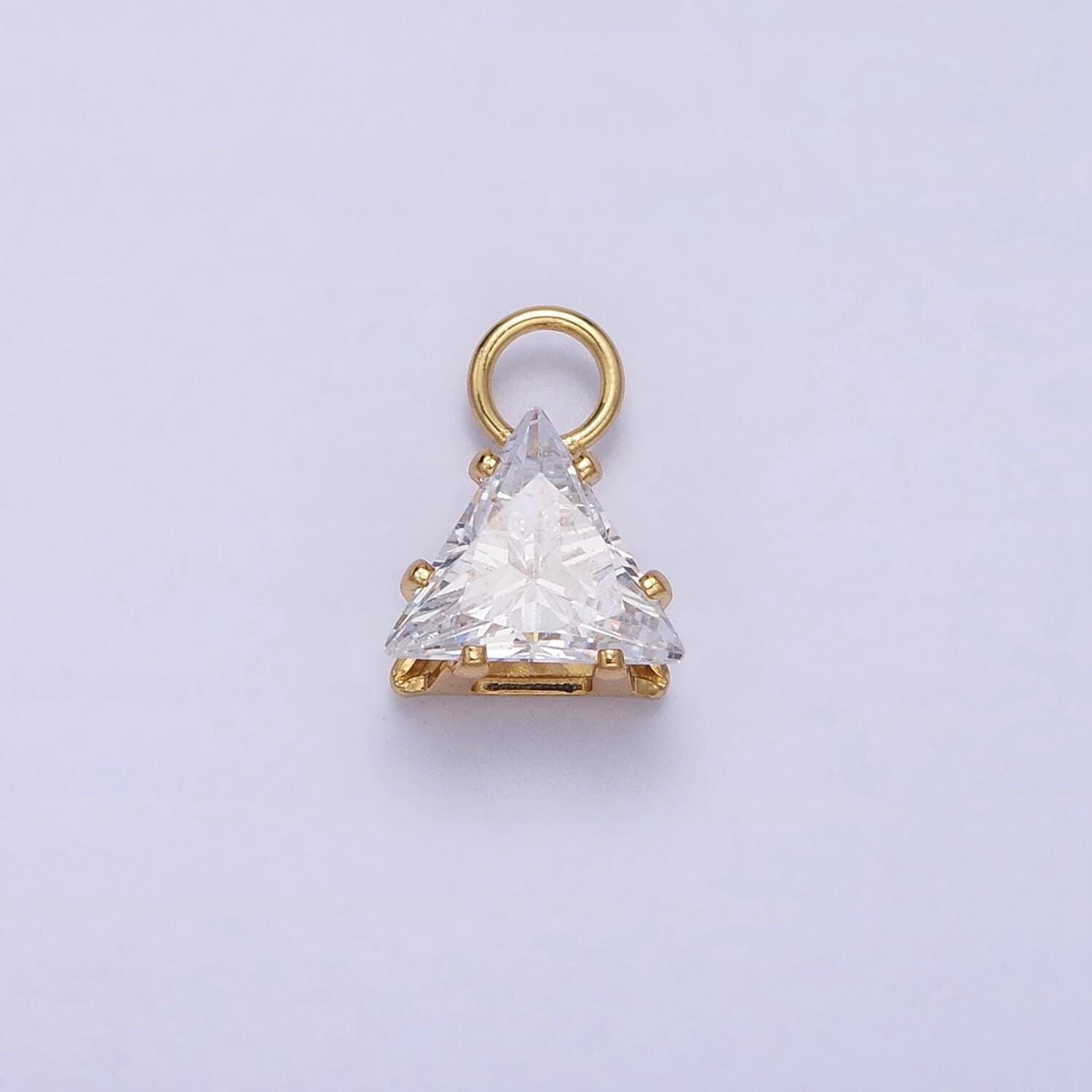 Mini gold triangle cubic zirconia charm, tiny clear cz charm add on charm for bracelet earring necklace supply ac420 ac421