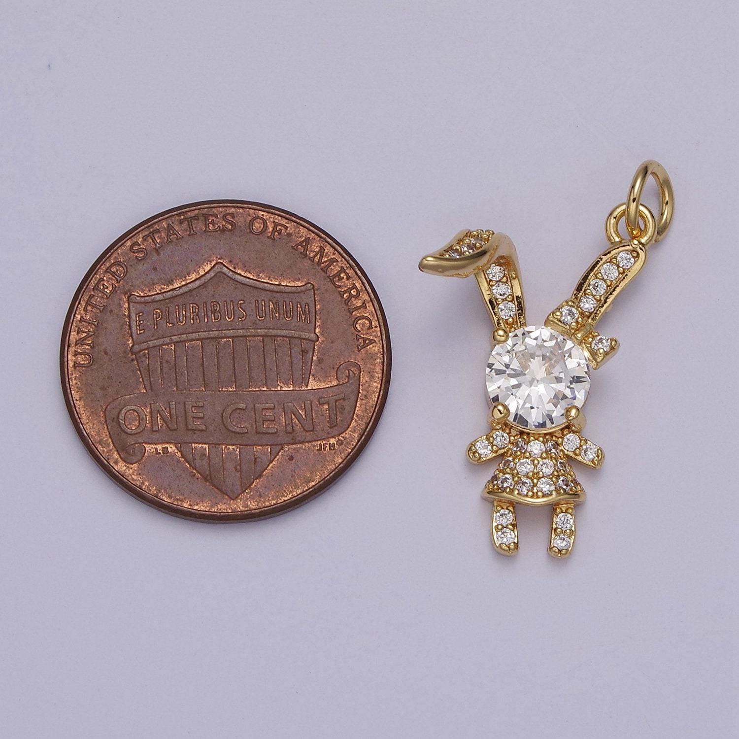 Cute rabbit charm gold cubic bunny charm clear pink cz kawaii jewelry pendants necklace bracelet charm e333
