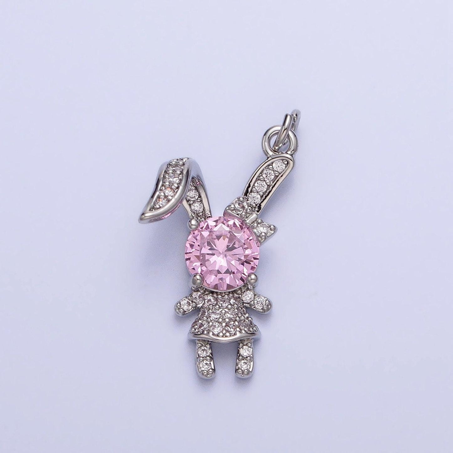Cute rabbit charm gold cubic bunny charm clear pink cz kawaii jewelry pendants necklace bracelet charm e333