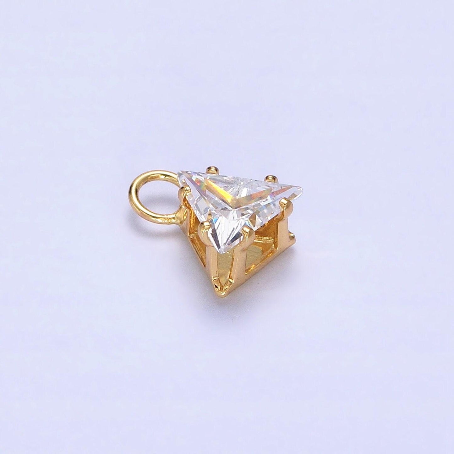 Mini gold triangle cubic zirconia charm, tiny clear cz charm add on charm for bracelet earring necklace supply ac420 ac421