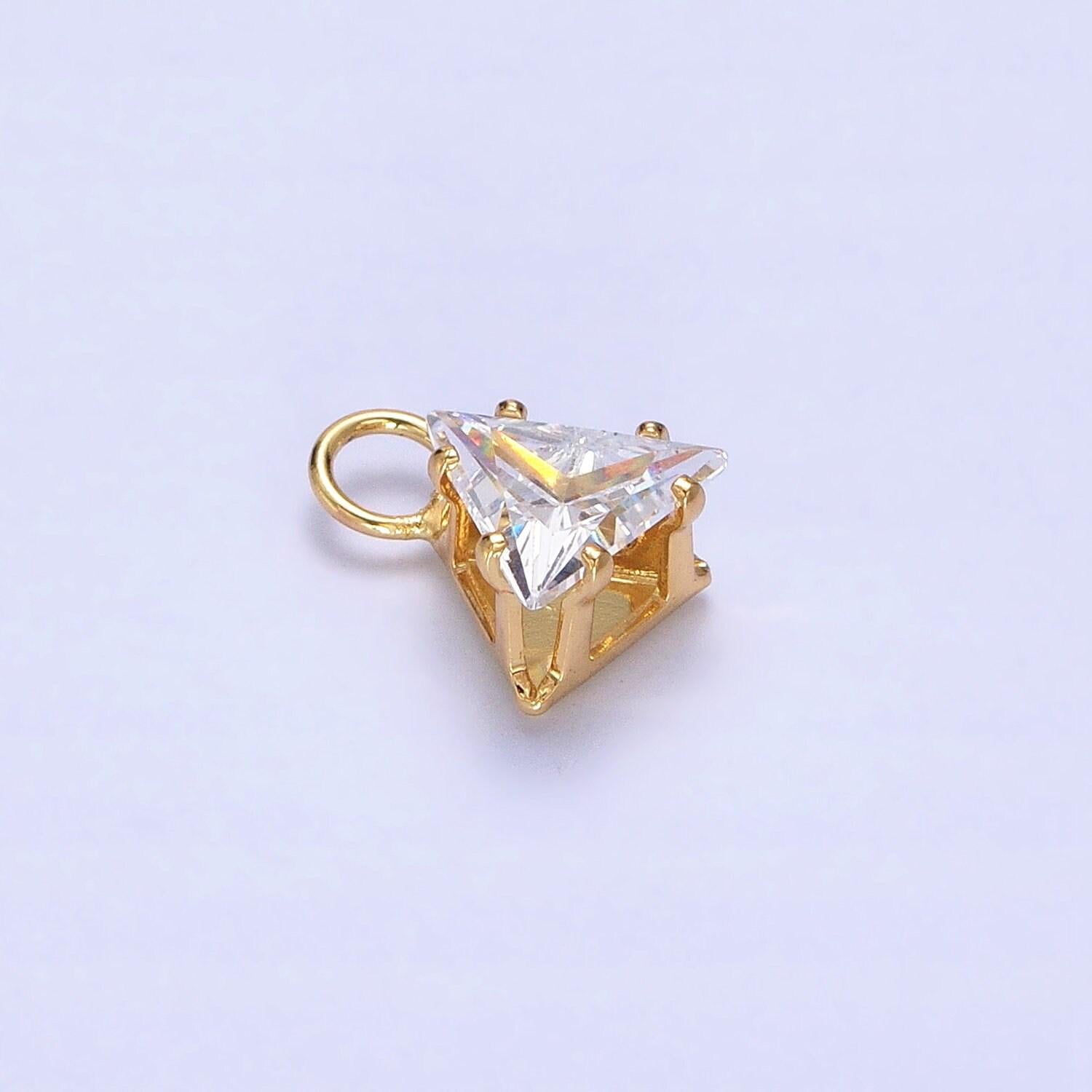 Mini gold triangle cubic zirconia charm, tiny clear cz charm add on charm for bracelet earring necklace supply ac420 ac421