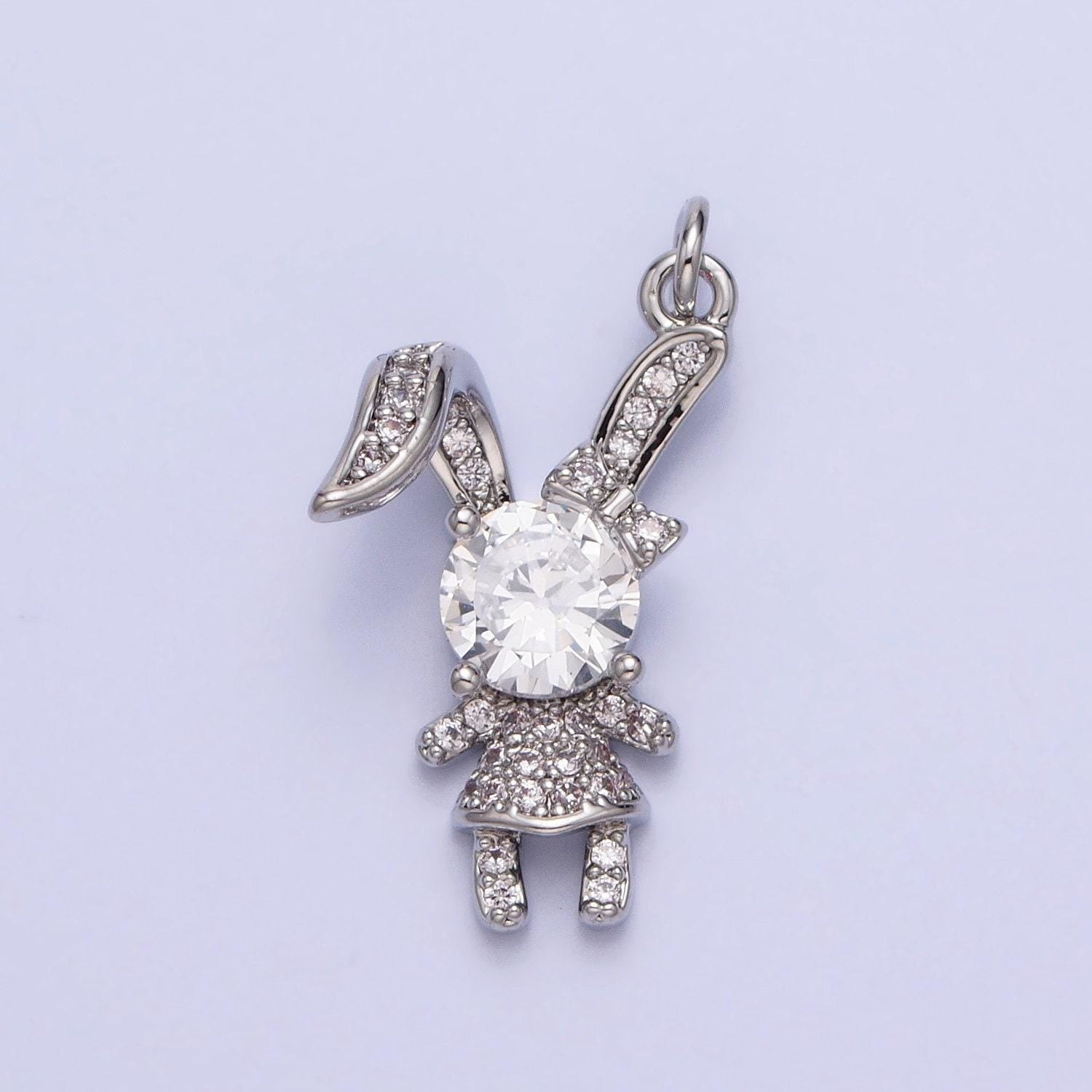 Cute rabbit charm gold cubic bunny charm clear pink cz kawaii jewelry pendants necklace bracelet charm e333