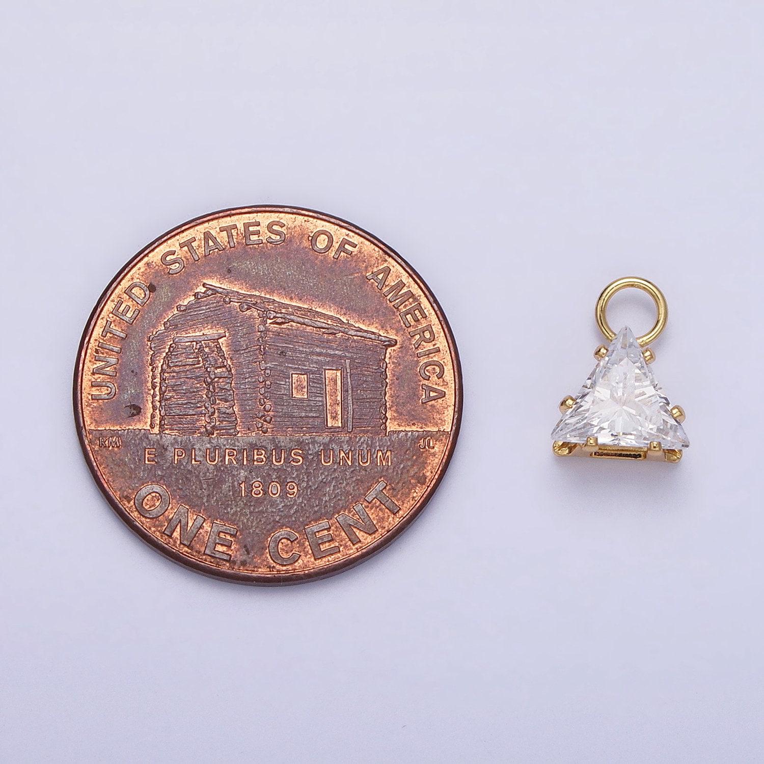 Mini gold triangle cubic zirconia charm, tiny clear cz charm add on charm for bracelet earring necklace supply ac420 ac421