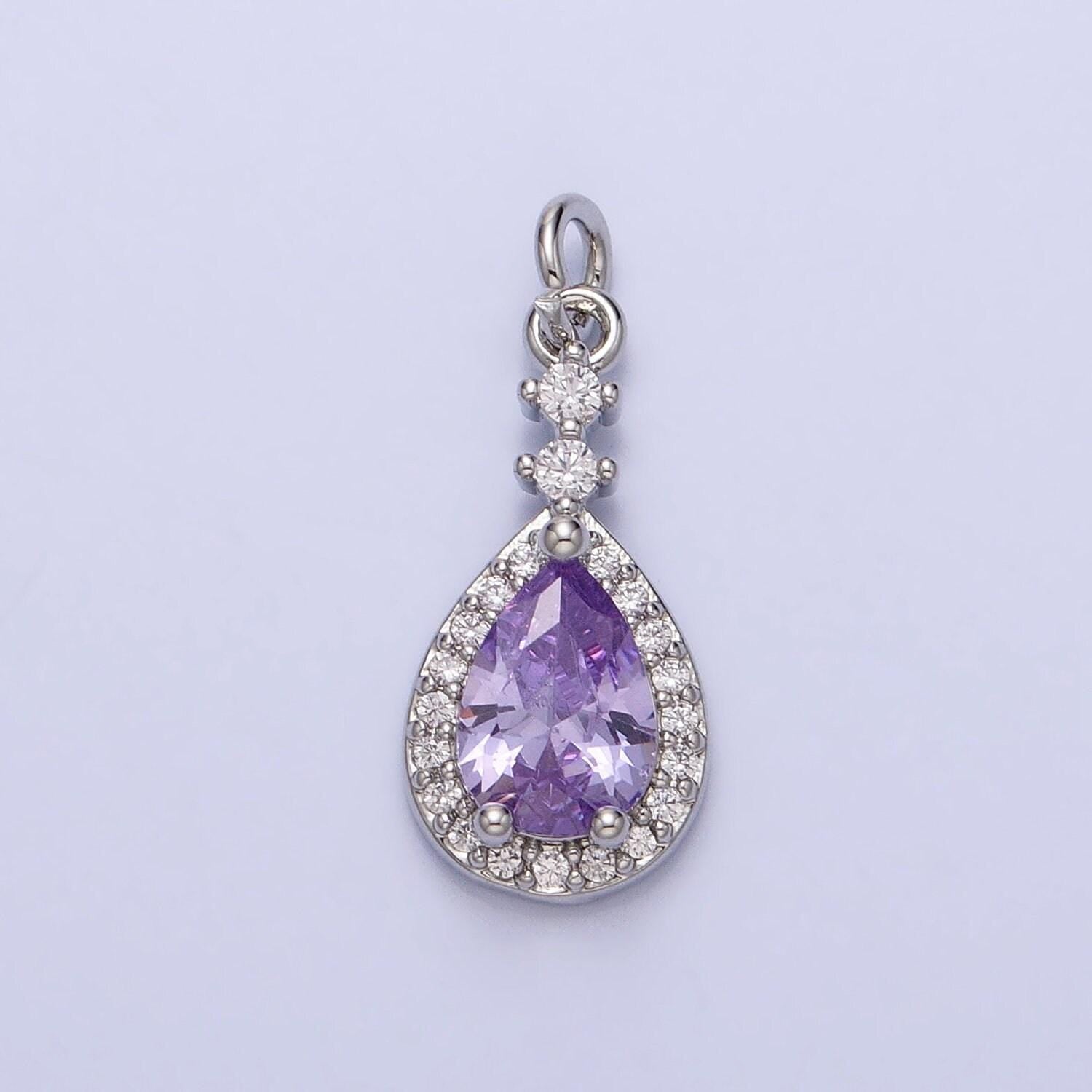 Dainty tear drop charms cubic zirconia dangle micro pave dainty geometric pendant wholesale bulk diy jewelry findings ac427