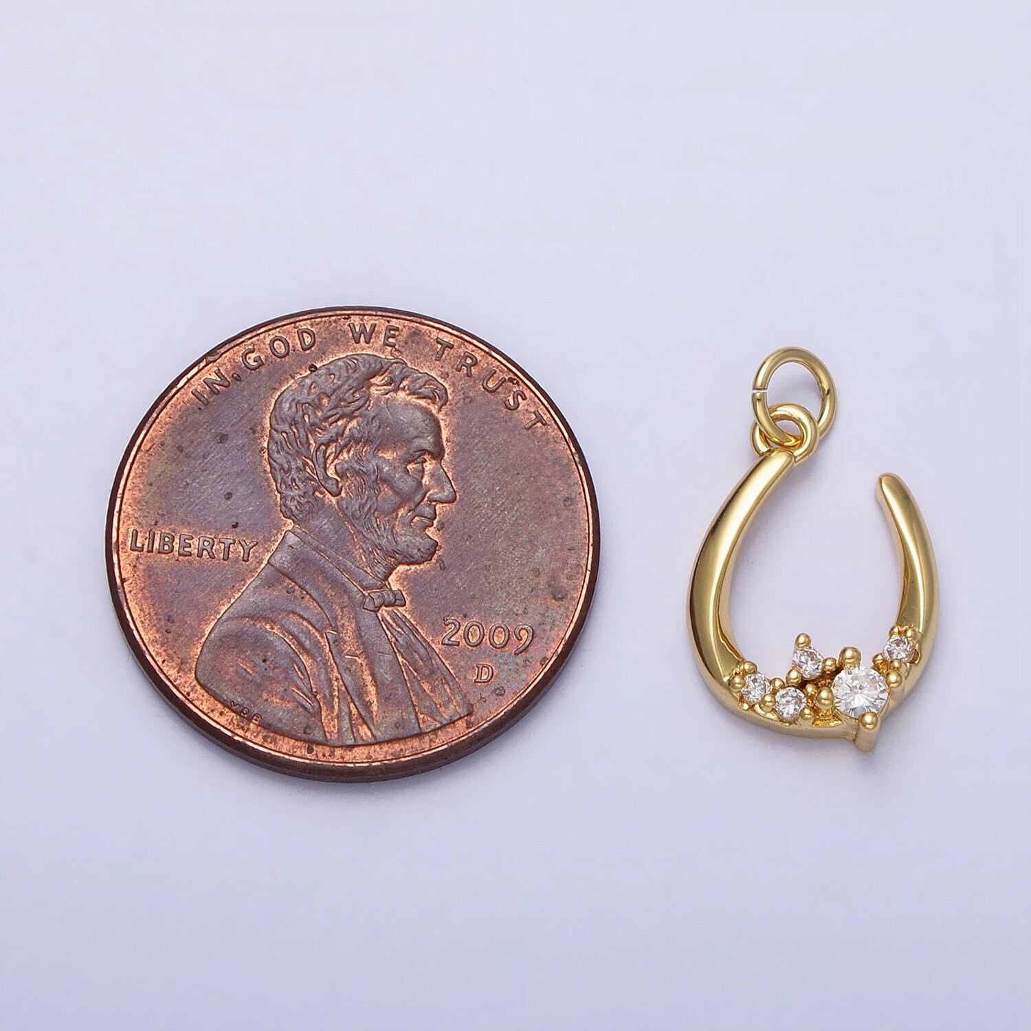 Dainty gold horse shoe charm silver u charm with cz stone lucky jewelry add on charm ac416 ac417