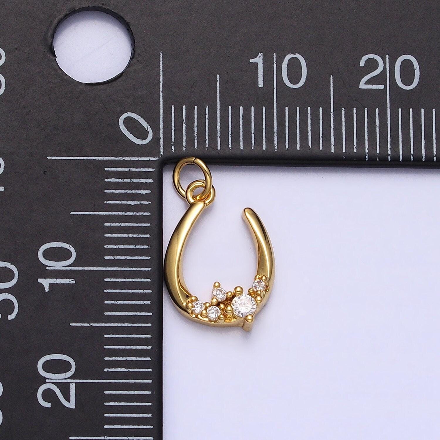 Dainty gold horse shoe charm silver u charm with cz stone lucky jewelry add on charm ac416 ac417