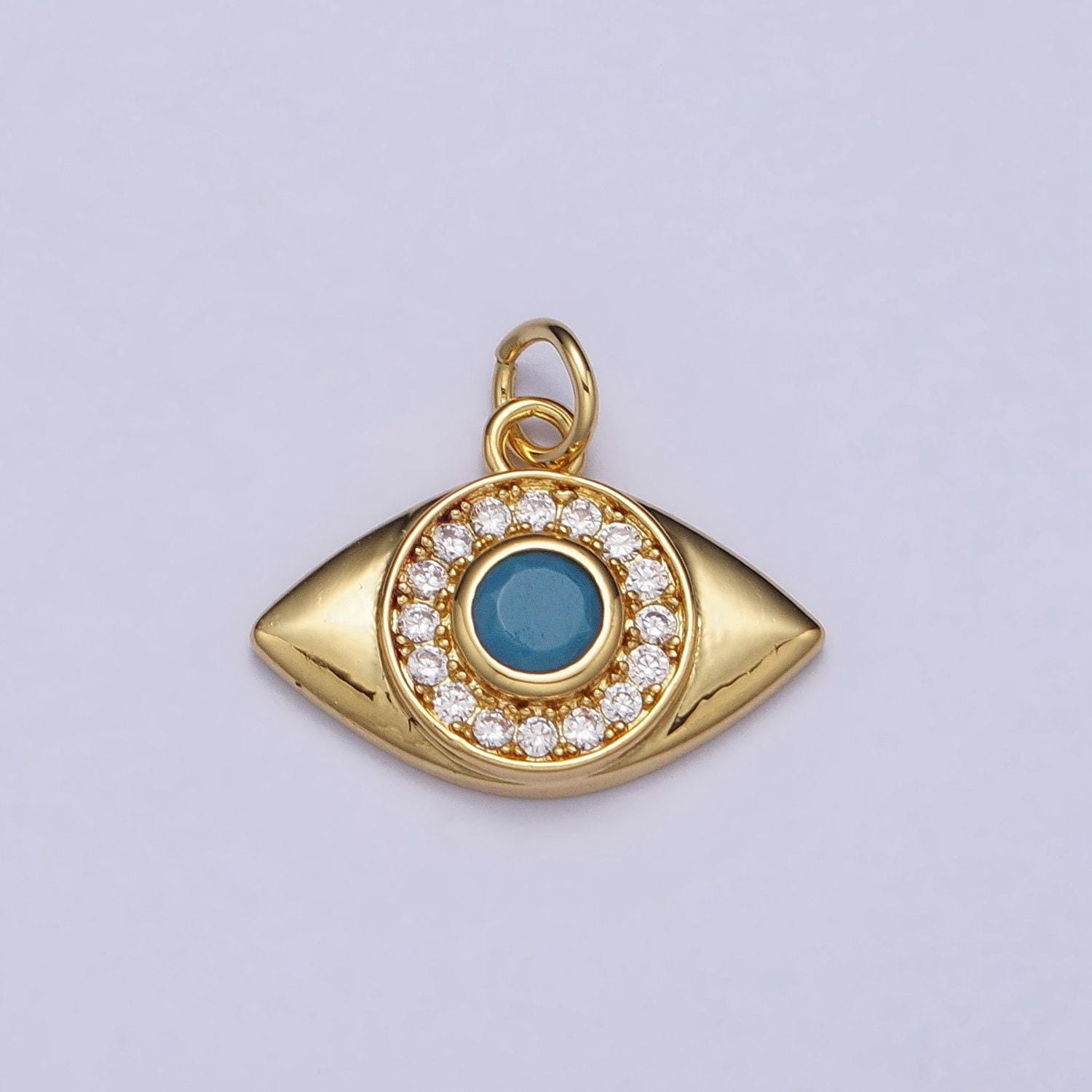 Mini evil eye charm gold plated over brass turquoise eye cz pendant for amulet jewelry pendant necklace bracelet earring supply ac410