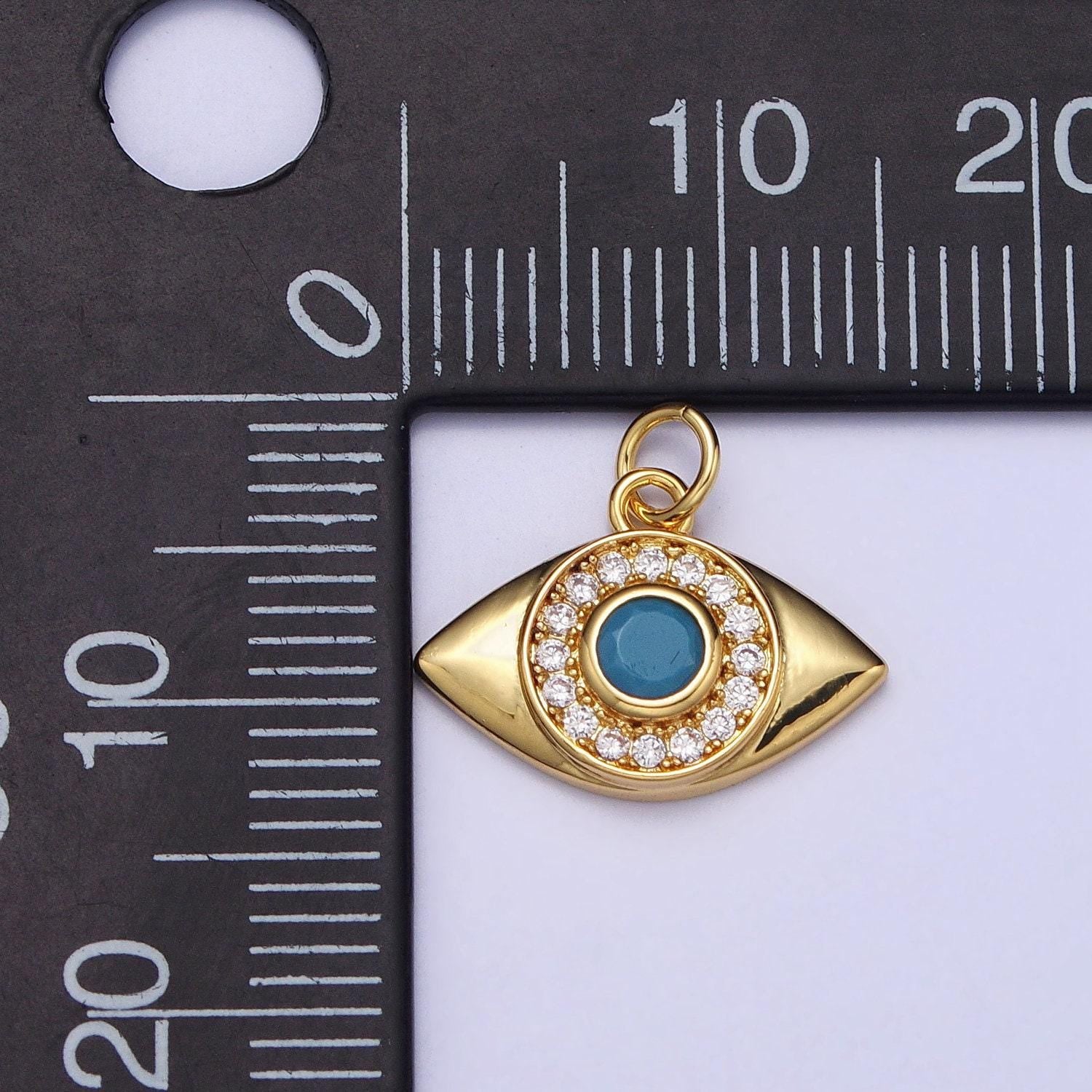 Mini evil eye charm gold plated over brass turquoise eye cz pendant for amulet jewelry pendant necklace bracelet earring supply ac410
