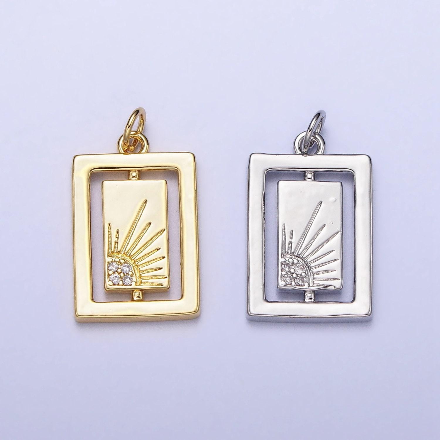 Mini gold sun tag plate pendant celestial tile charms with cz stones for jewelry making supplies ac406