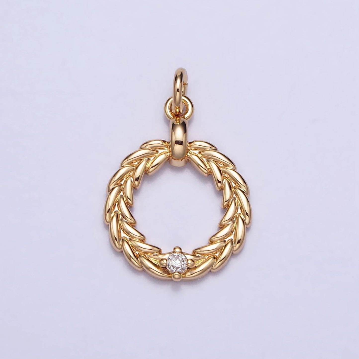 Mini round laurel crown pendant cz gold plated olive branch wreath charms ac395