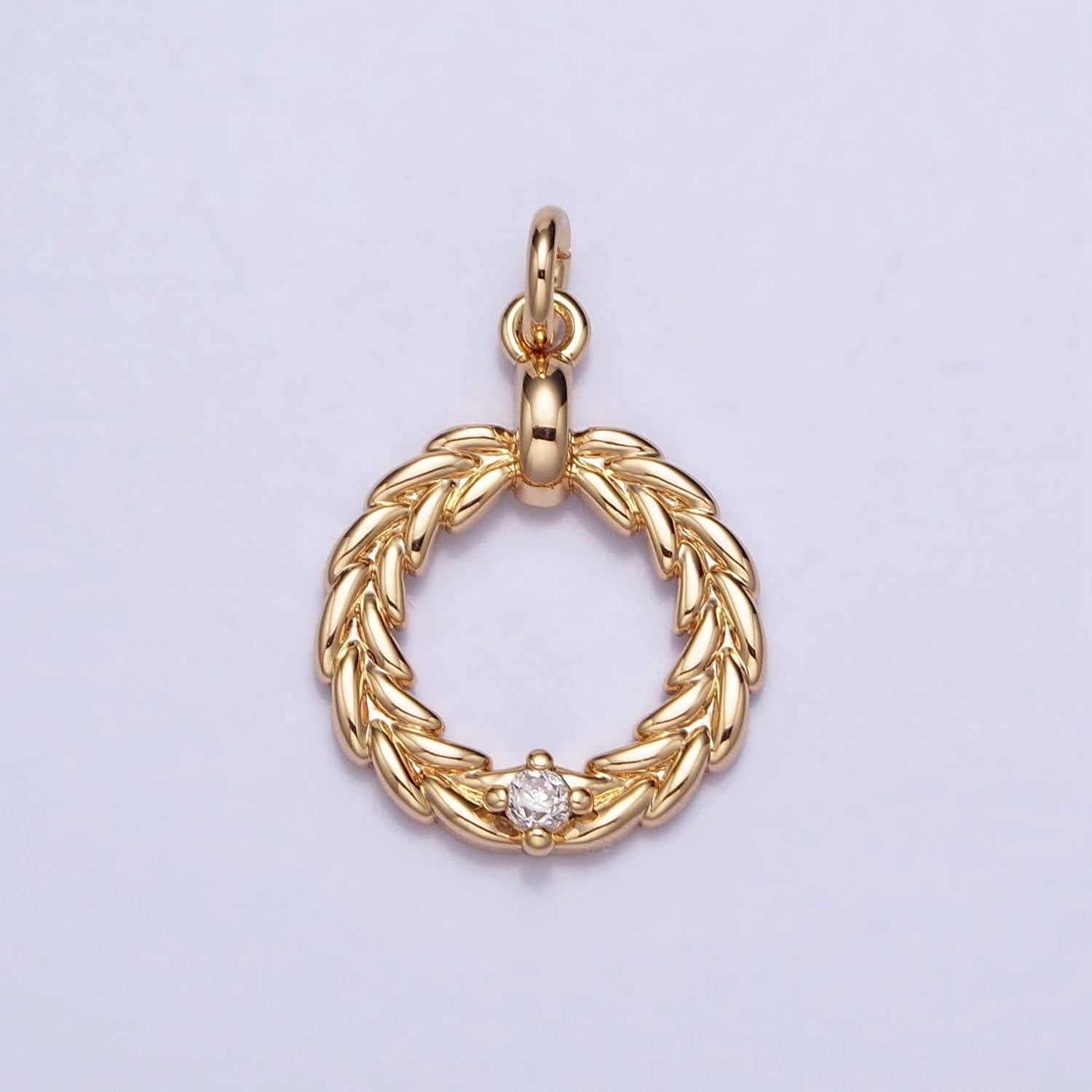 Mini round laurel crown pendant cz gold plated olive branch wreath charms ac395