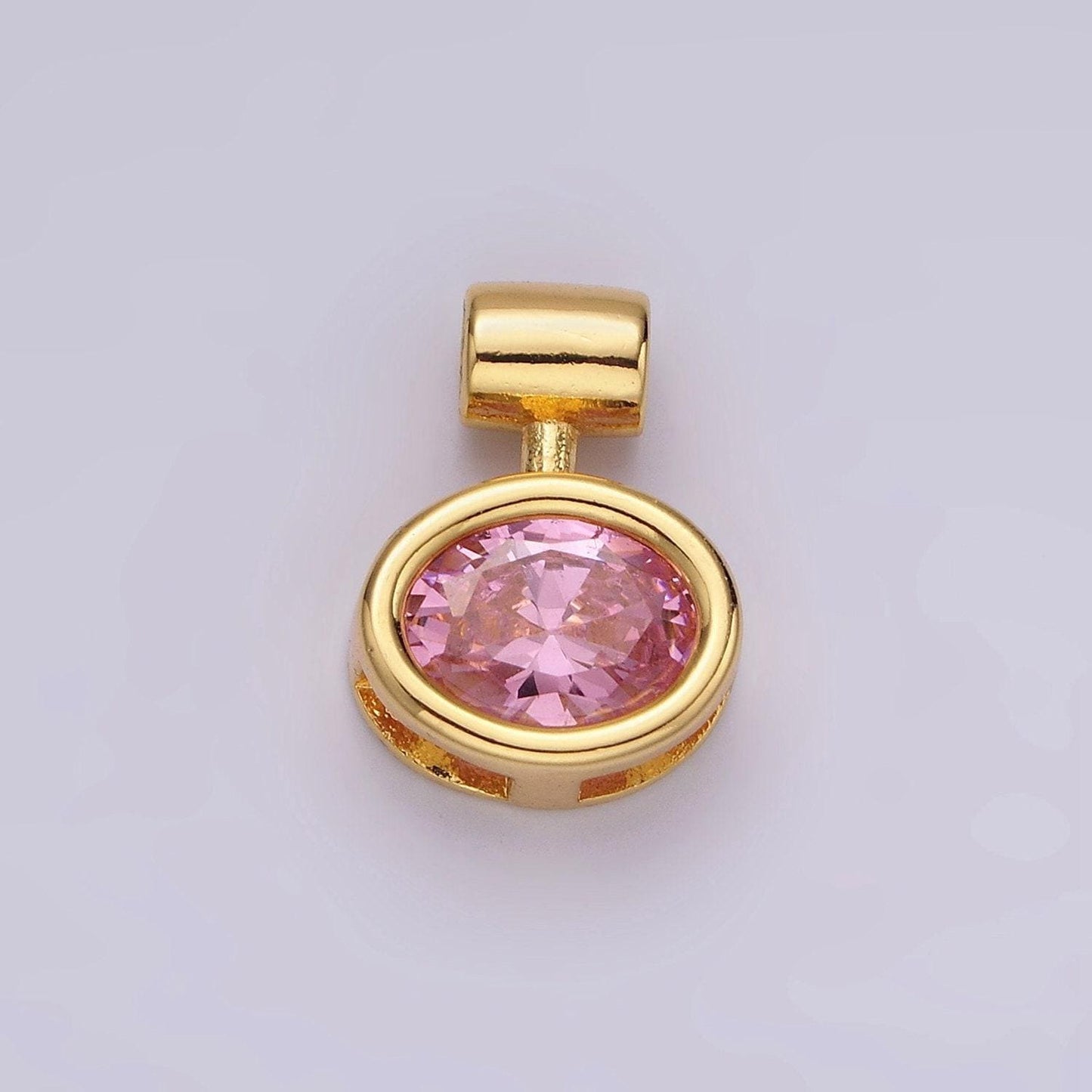 14k gold filled pink, clear oval bezel pendant | ac805 ac806