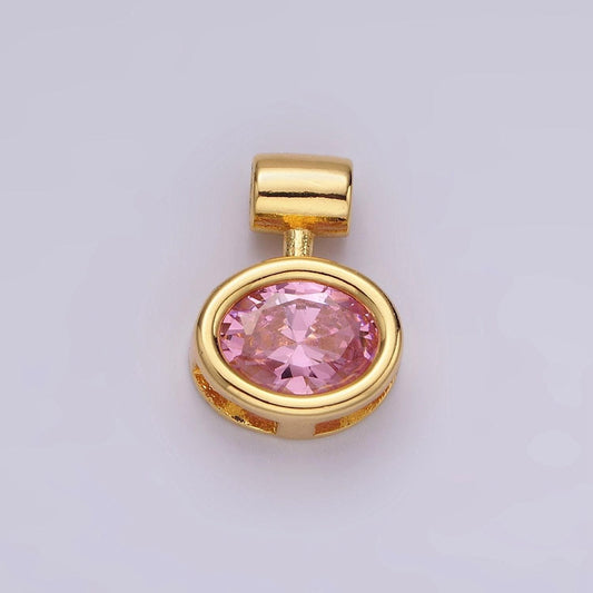 14k gold filled pink, clear oval bezel pendant | ac805 ac806