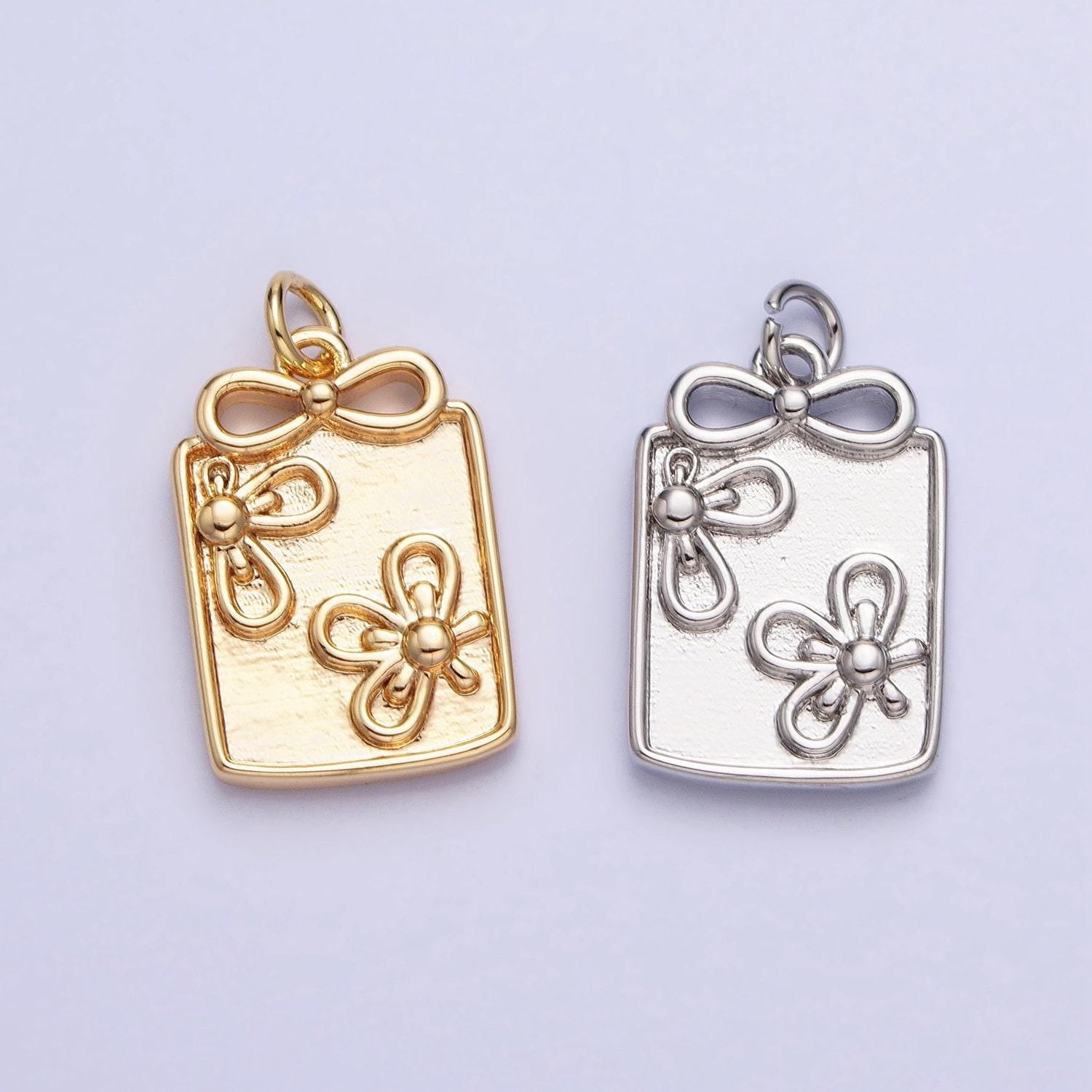 Dainty square daisy flower charm pendant floral charm in tag frame for bracelet necklace earring supply ac387 ac388