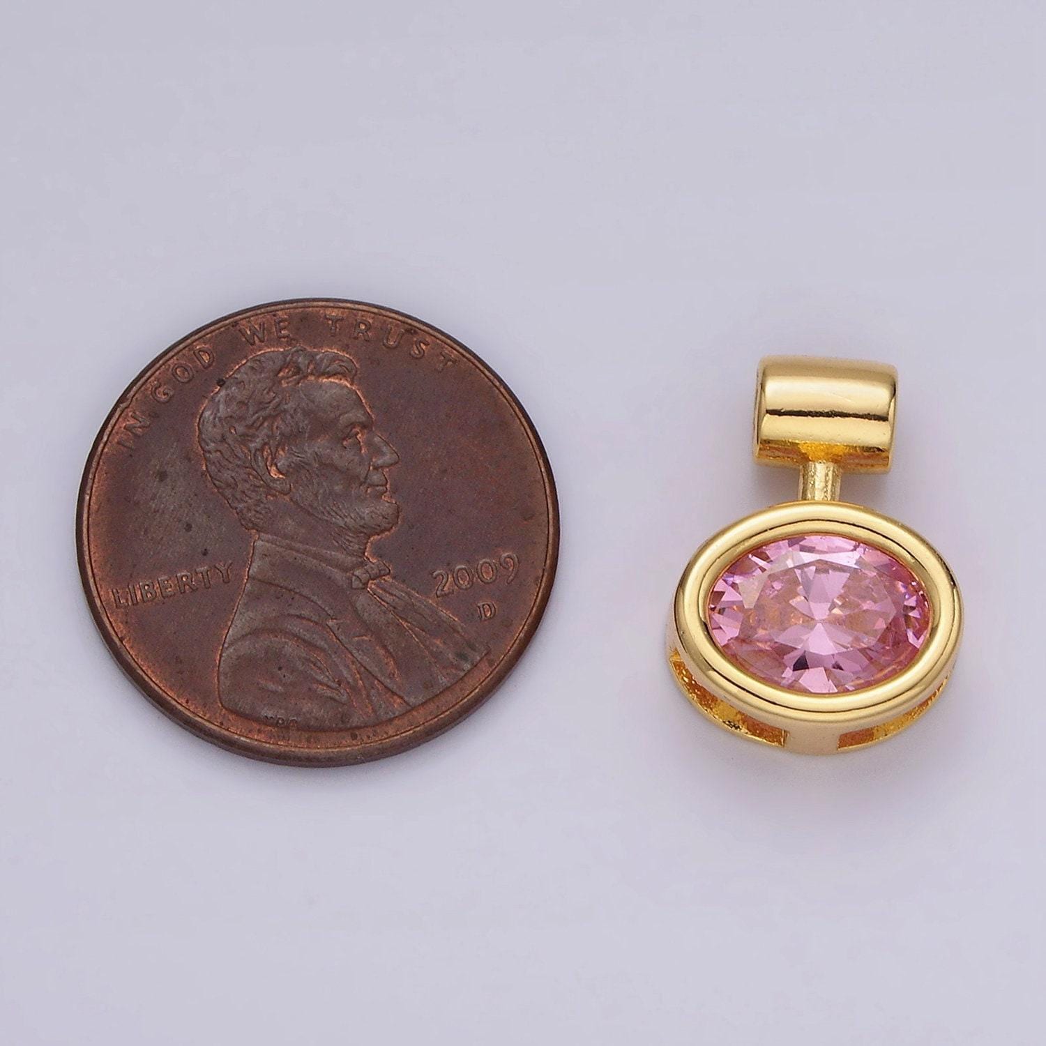 14k gold filled pink, clear oval bezel pendant | ac805 ac806