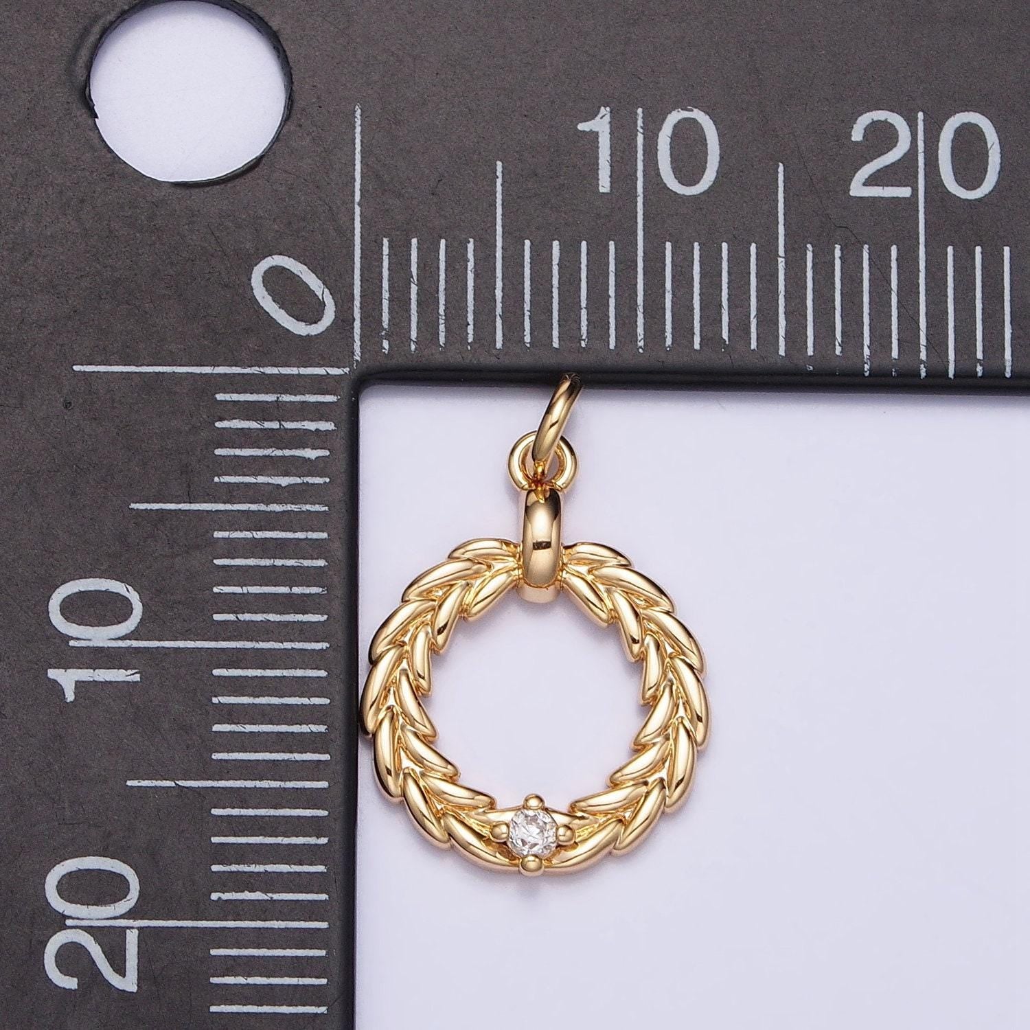 Mini round laurel crown pendant cz gold plated olive branch wreath charms ac395
