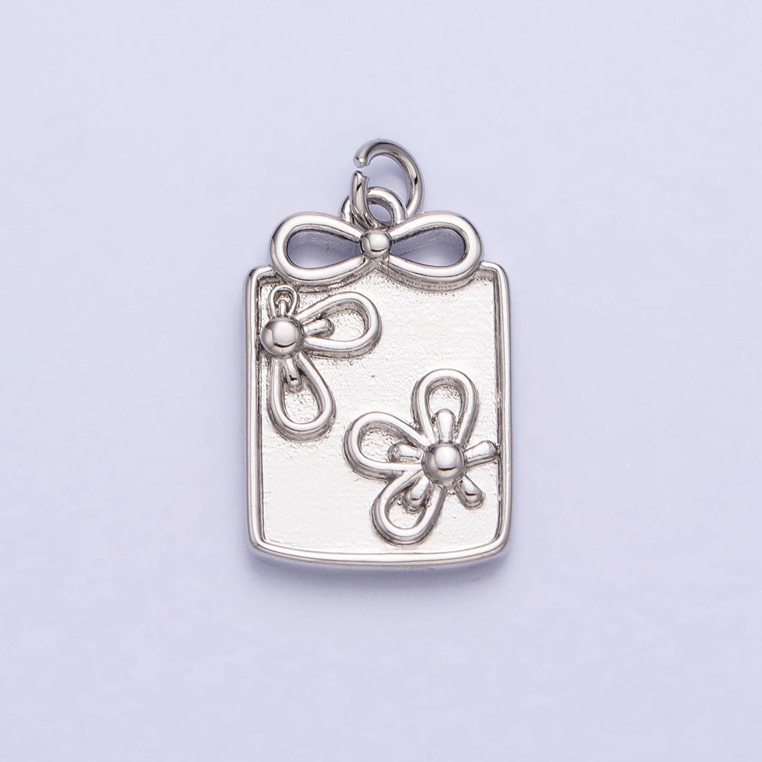 Dainty square daisy flower charm pendant floral charm in tag frame for bracelet necklace earring supply ac387 ac388