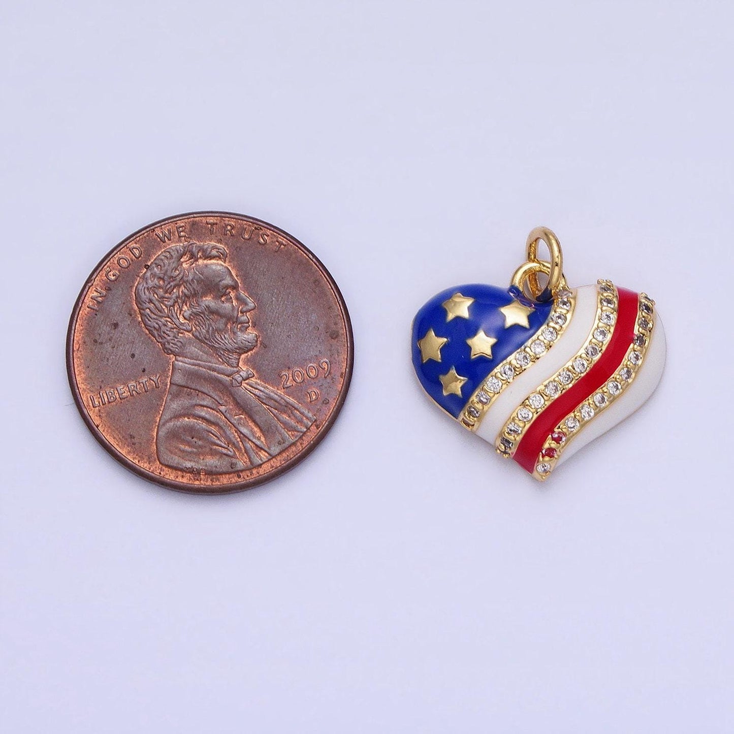 Gold us american heart flag charm with enamel united states patriotic 4th of july inspired for necklace bracelet earring component ac380