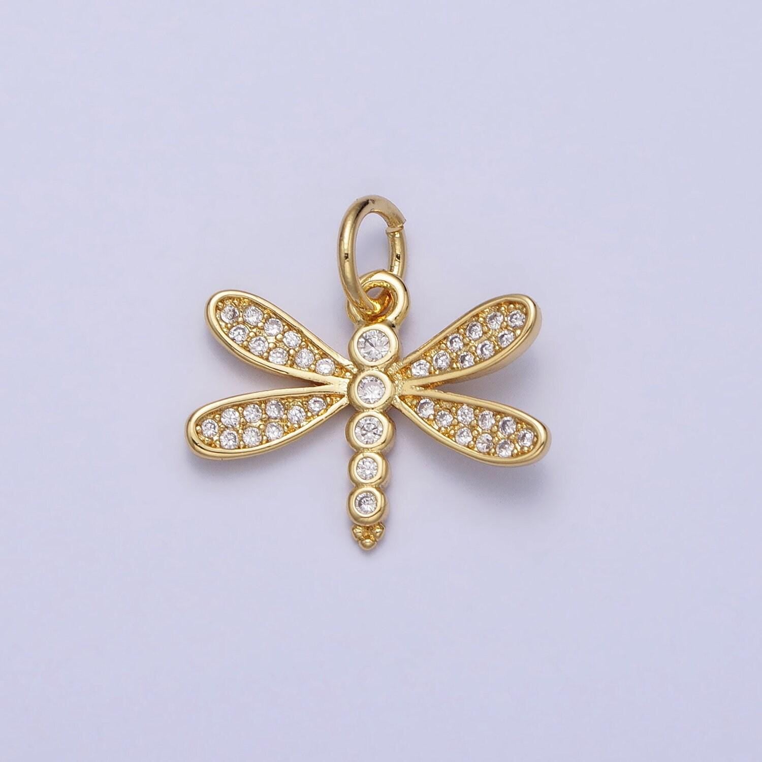 Mini gold dragonfly charm minimalist insect clear micro paved cz charm animal charm| ac375