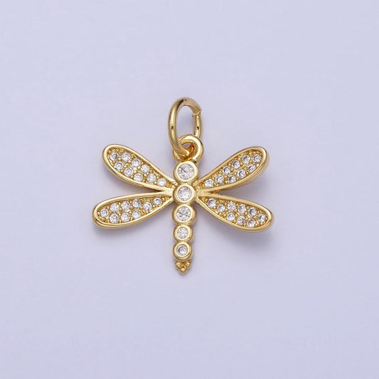 Mini gold dragonfly charm minimalist insect clear micro paved cz charm animal charm| ac375
