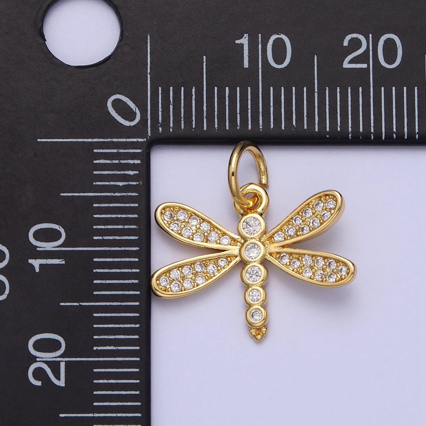 Mini gold dragonfly charm minimalist insect clear micro paved cz charm animal charm| ac375