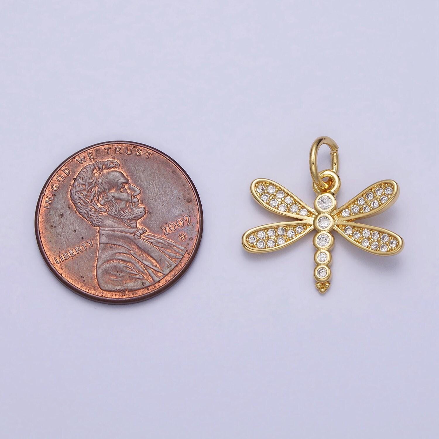 Mini gold dragonfly charm minimalist insect clear micro paved cz charm animal charm| ac375