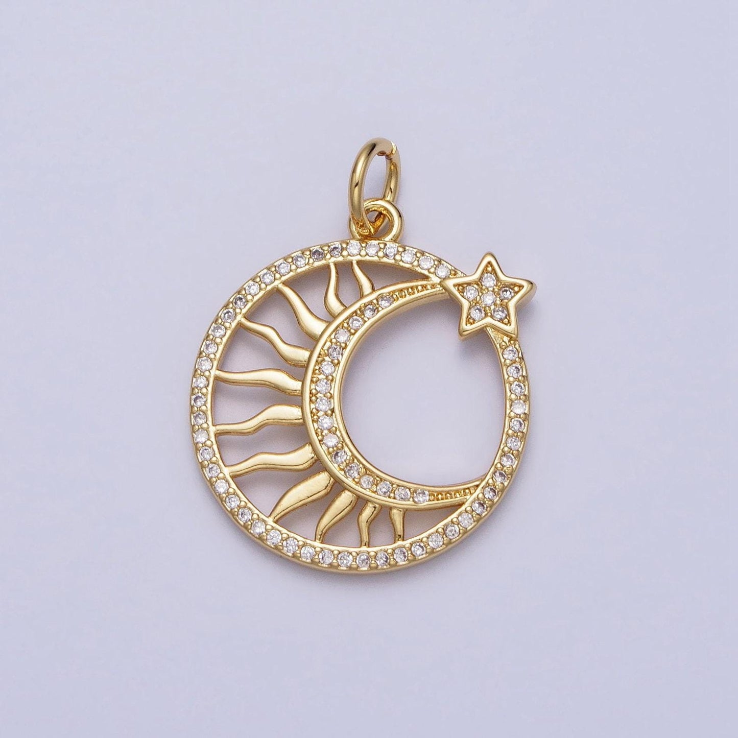 Dainty sun burst with micro pave star pendant 14k gold filled medallion | diy coin charm necklace bracelet ac367