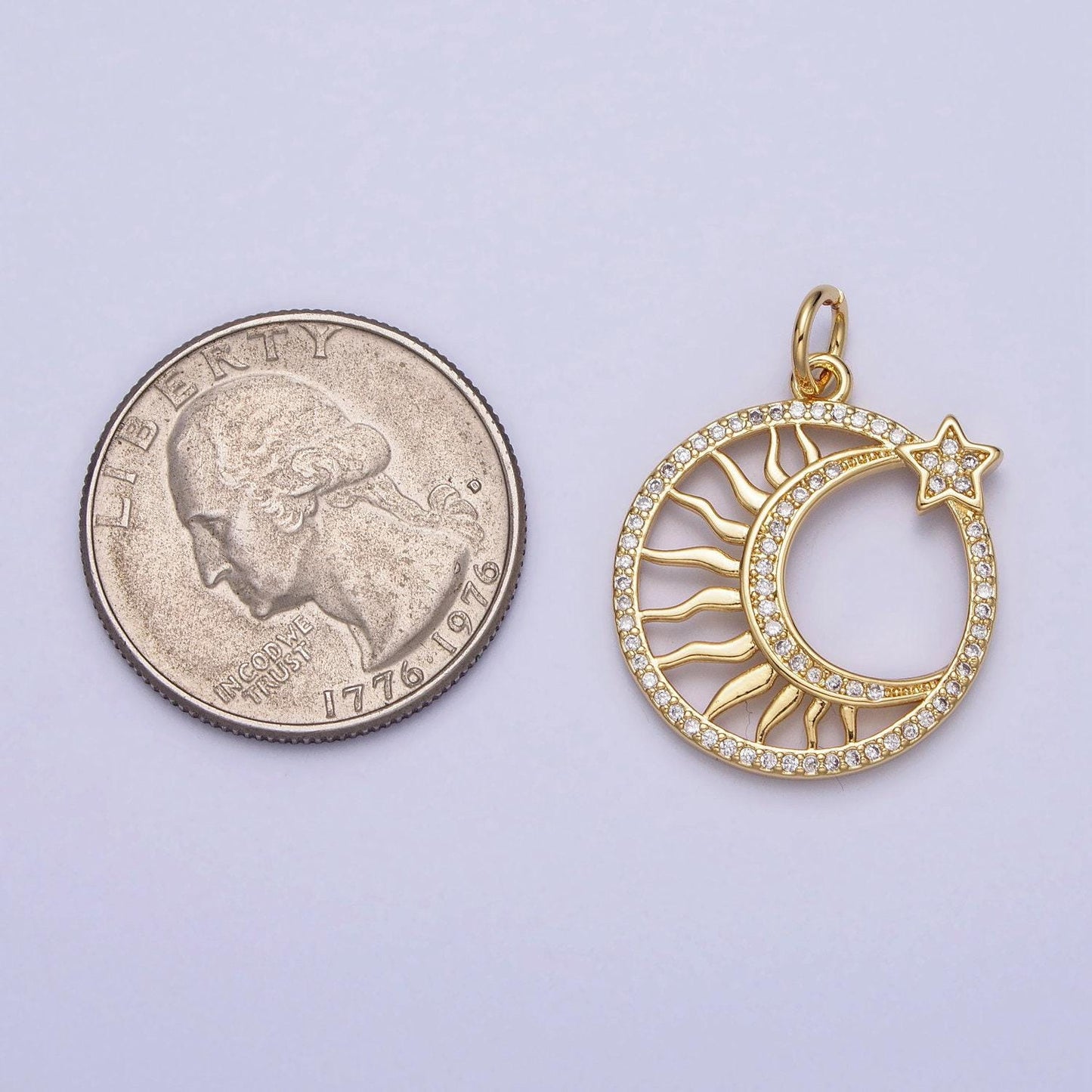 Dainty sun burst with micro pave star pendant 14k gold filled medallion | diy coin charm necklace bracelet ac367