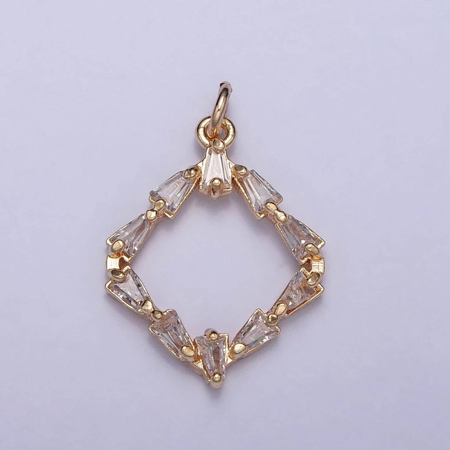 Mini clear baguette cz rhombus open geometric gold charm for necklace bracelet earring component | ac352