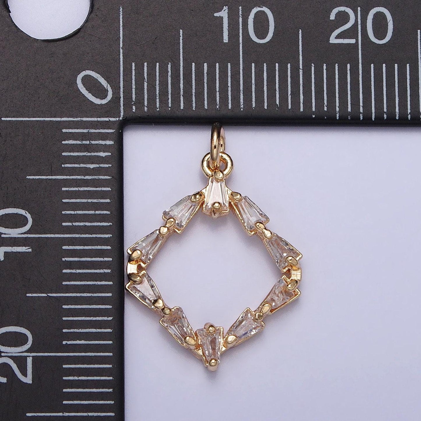 Mini clear baguette cz rhombus open geometric gold charm for necklace bracelet earring component | ac352