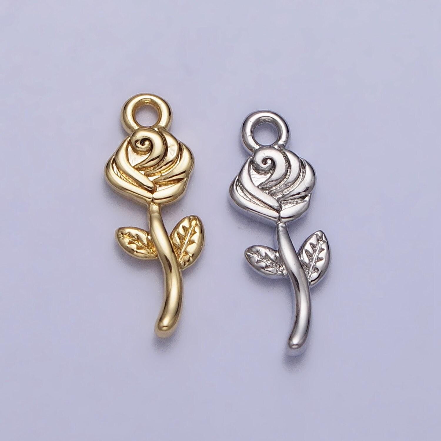 Tiny mini gold rose charm pendant, small floral pendant 14k gold filled small flower necklace earring bracelet jewelry making ac343
