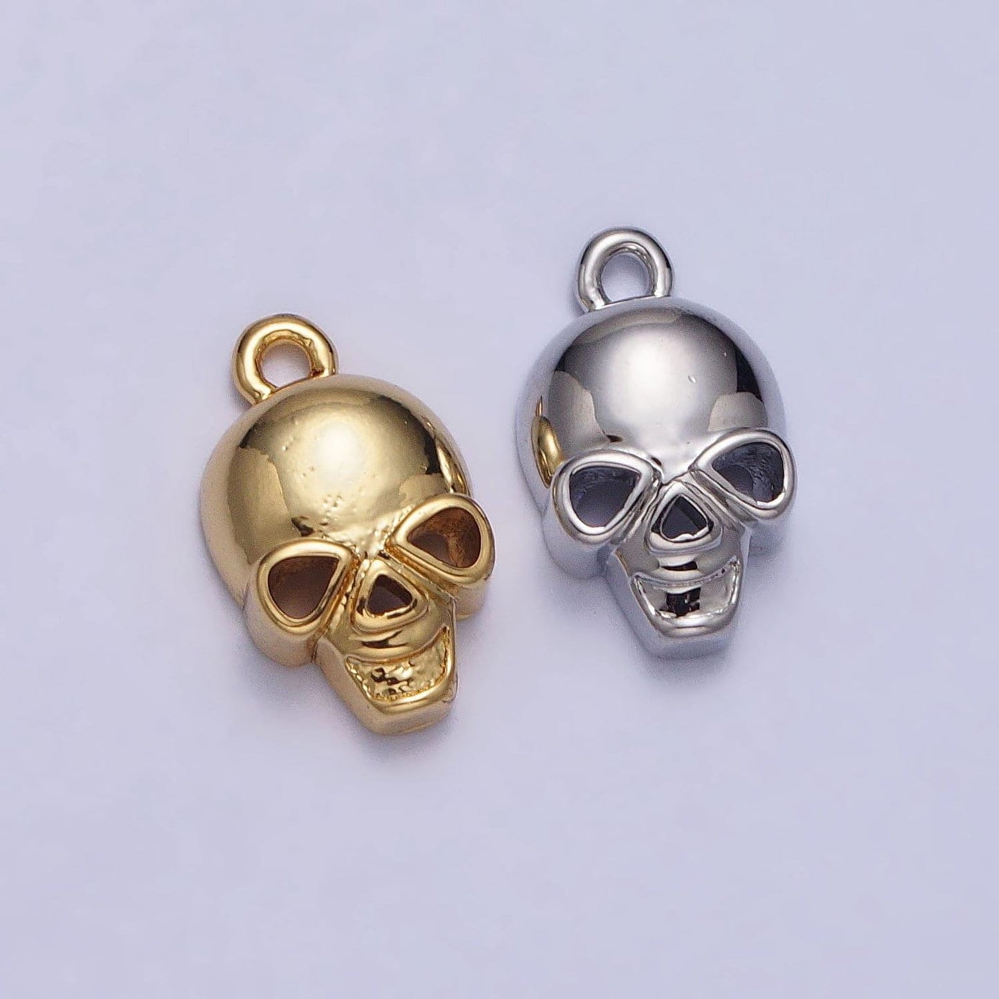 Mini gold filled skull charm necklace head skeleton pendant in silver emo scary halloween jewelry making supply ac341