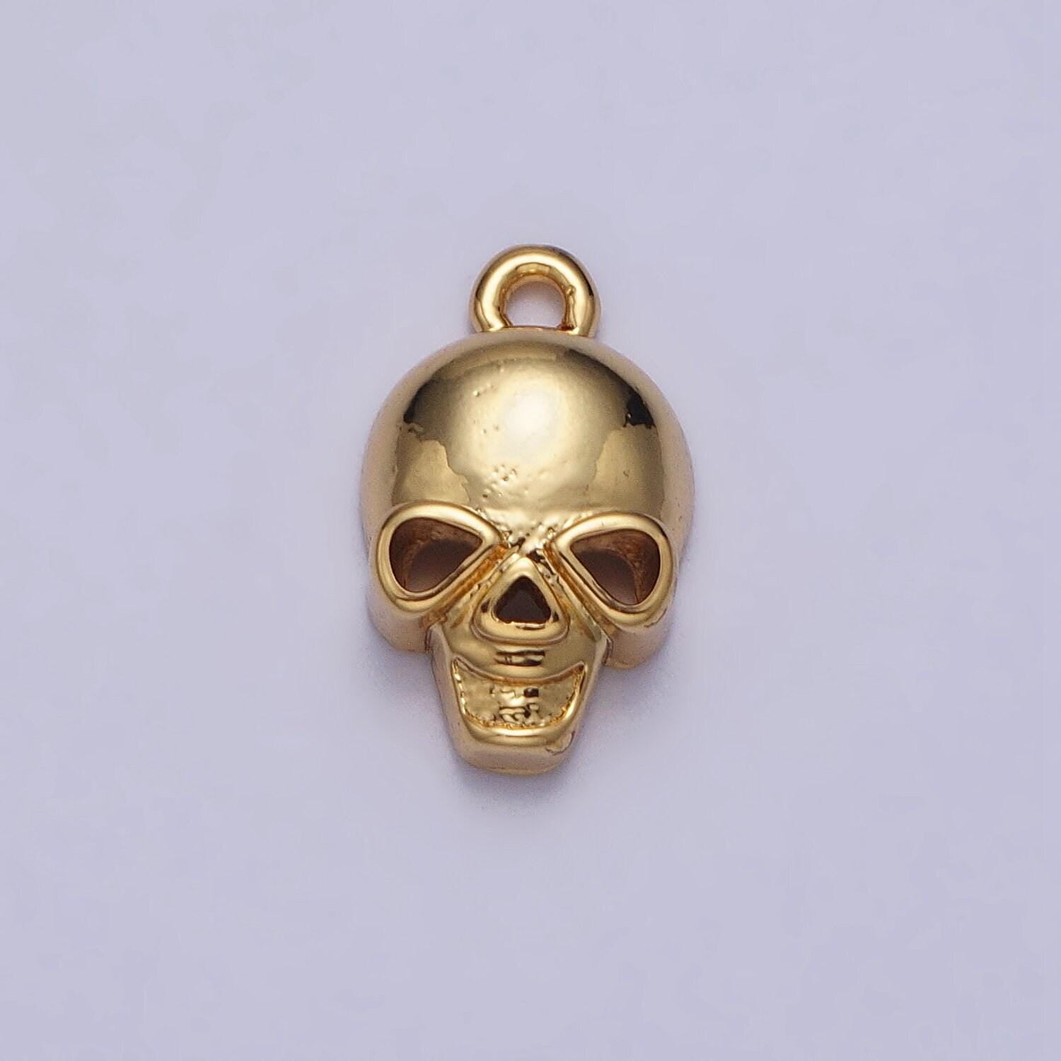 Mini gold filled skull charm necklace head skeleton pendant in silver emo scary halloween jewelry making supply ac341