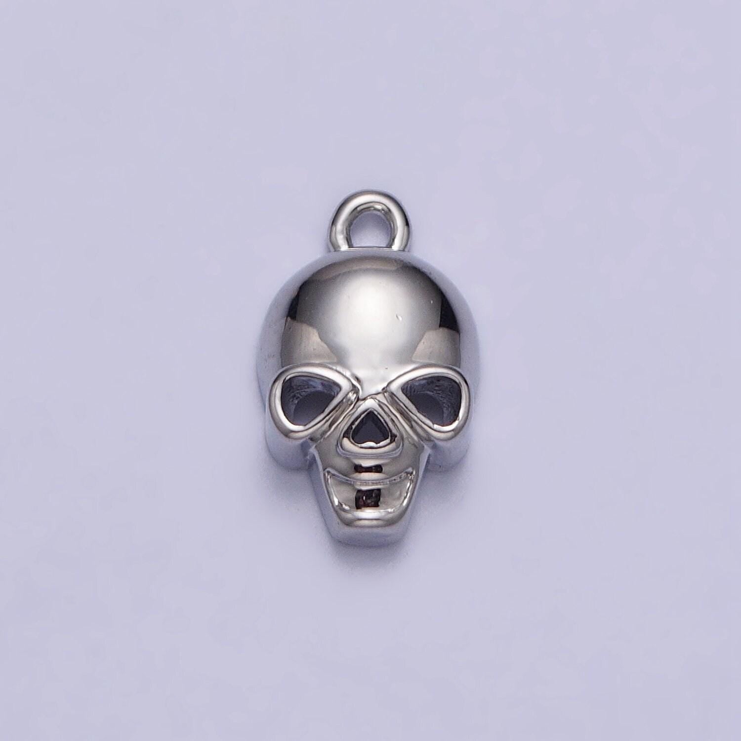 Mini gold filled skull charm necklace head skeleton pendant in silver emo scary halloween jewelry making supply ac341