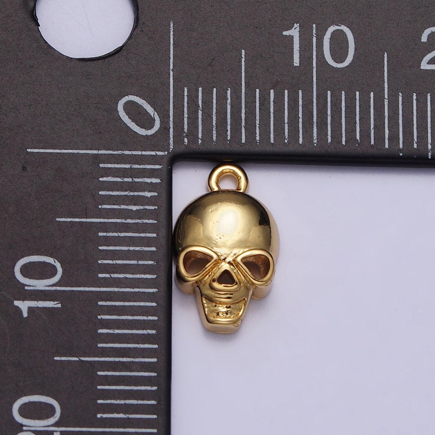 Mini gold filled skull charm necklace head skeleton pendant in silver emo scary halloween jewelry making supply ac341
